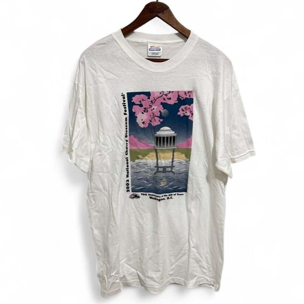 Hanes 2002 National Cherry Blossom Festival T-Shirt Adult L White Cotton